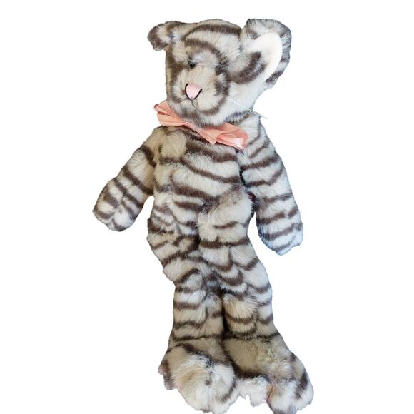 T.C. Dawson Brown Striped Cat Plush Stuffed Animal Toy with Bow 12" Cute Gift - Picture 5 of 11